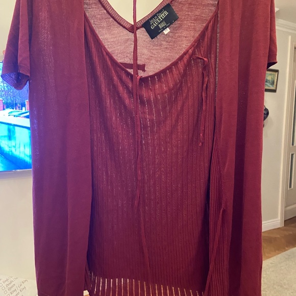 Jean Paul Gaultier Maille M-3XL burgundy 2 piece in 1 made Italy cardigan&trank - Picture 4 of 16